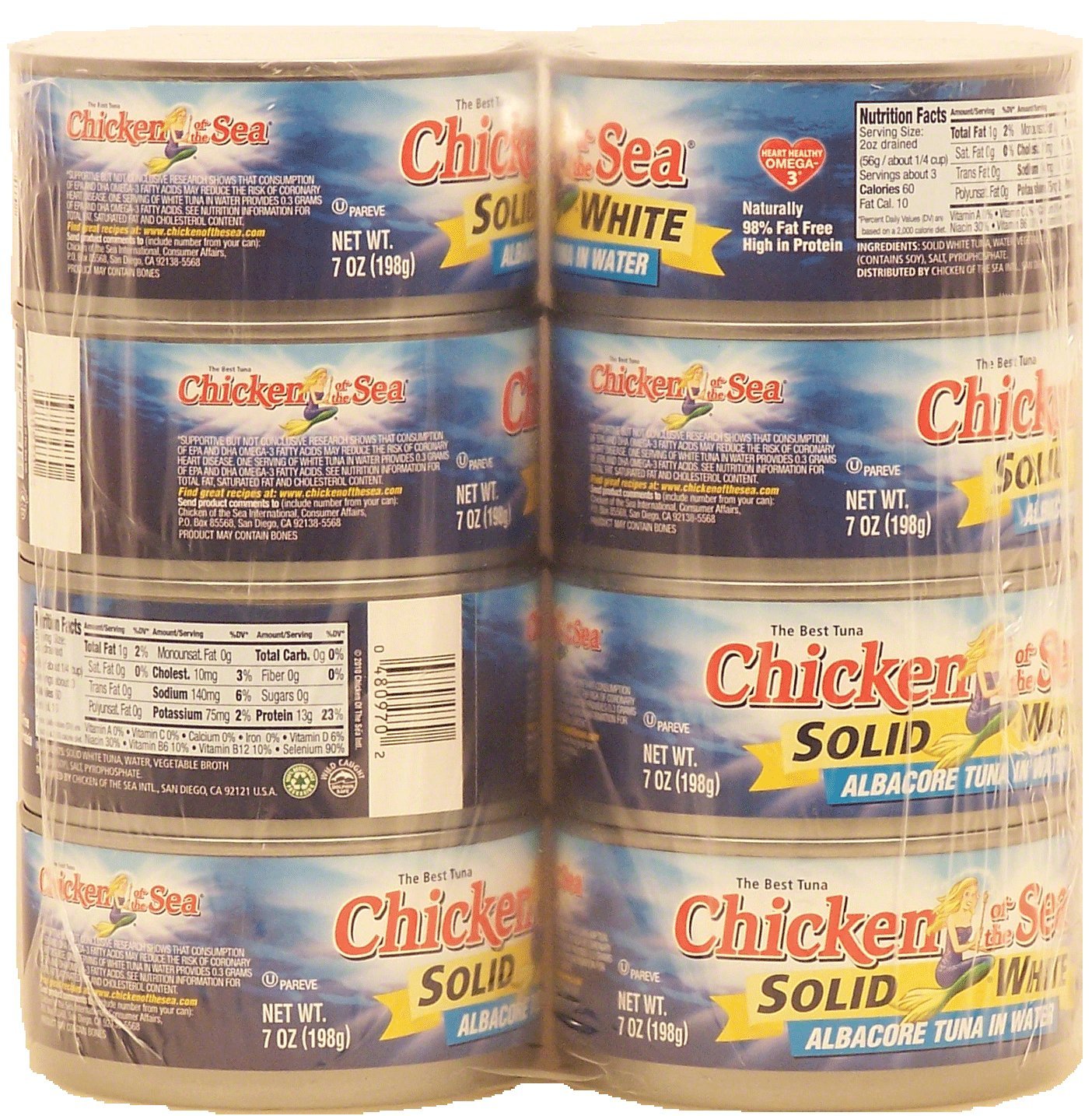 Chicken of the Sea Albacore Tuna in Water, Solid White, 7-Oz Cans for Meal Prep and Snack Time, High Quality Tuna Packs